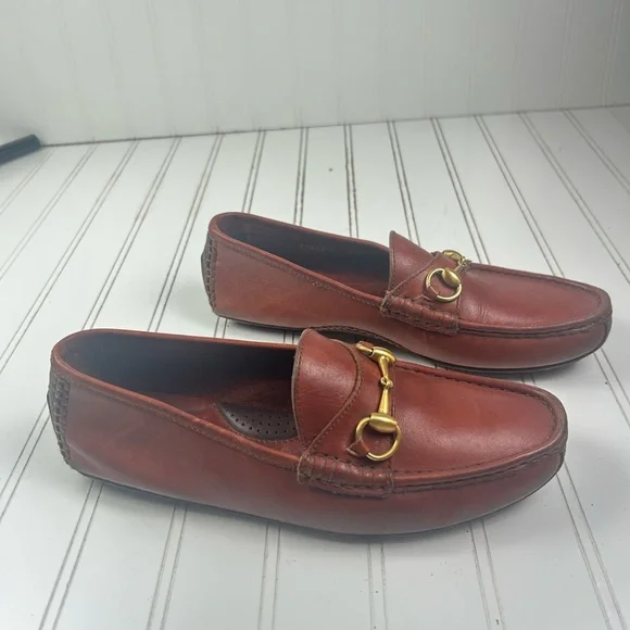 Gucci Menโs Size 7.5 Brown Leather Horsebit Loafers Slip On Dress Shoes Italy - Picture 2 of 9
